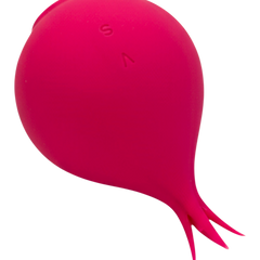 Estimulador doble The Sucking Turnip con 5 modos de vibración y 5 de succión para clítoris y pezones, diseño divertido Glow & Vibe.
