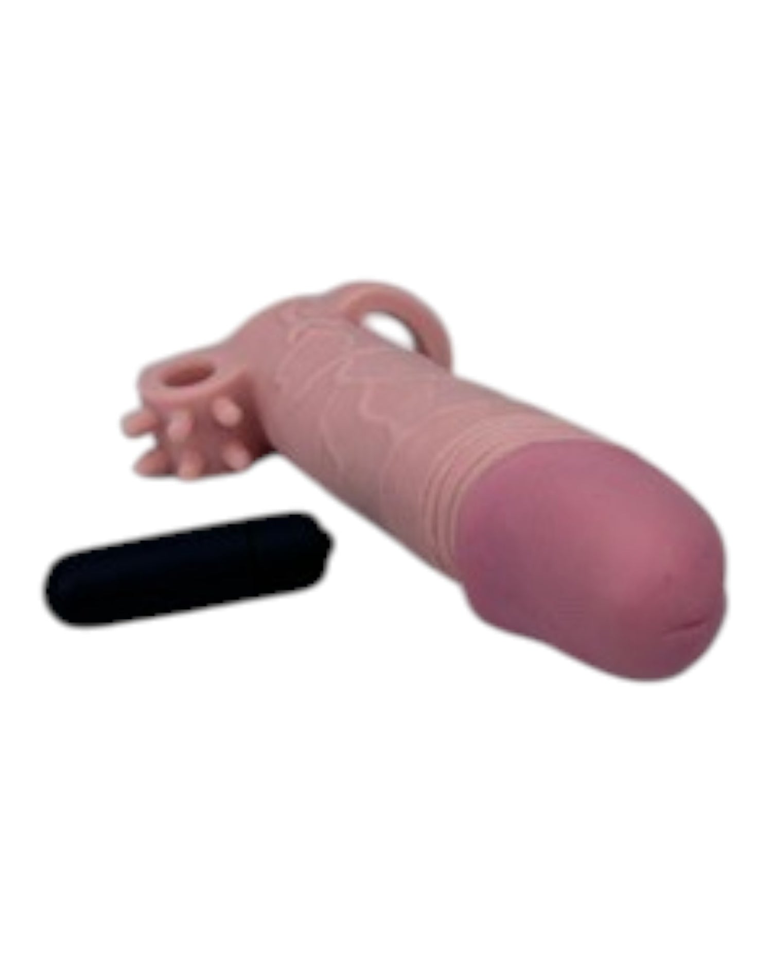 Funda Supreme Extender tipo Magic Flesh con vibración y soporte testicular Glow & Vibe.