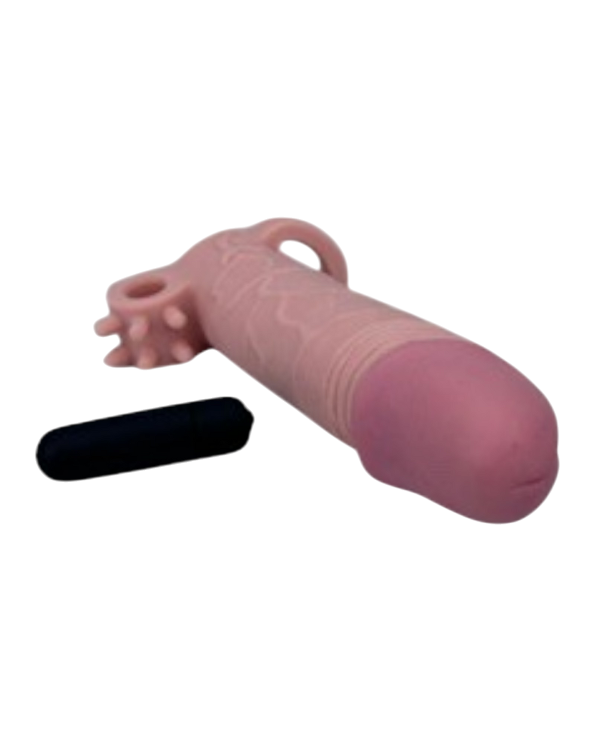 Funda Supreme Extender tipo Magic Flesh con vibración y soporte testicular Glow & Vibe.