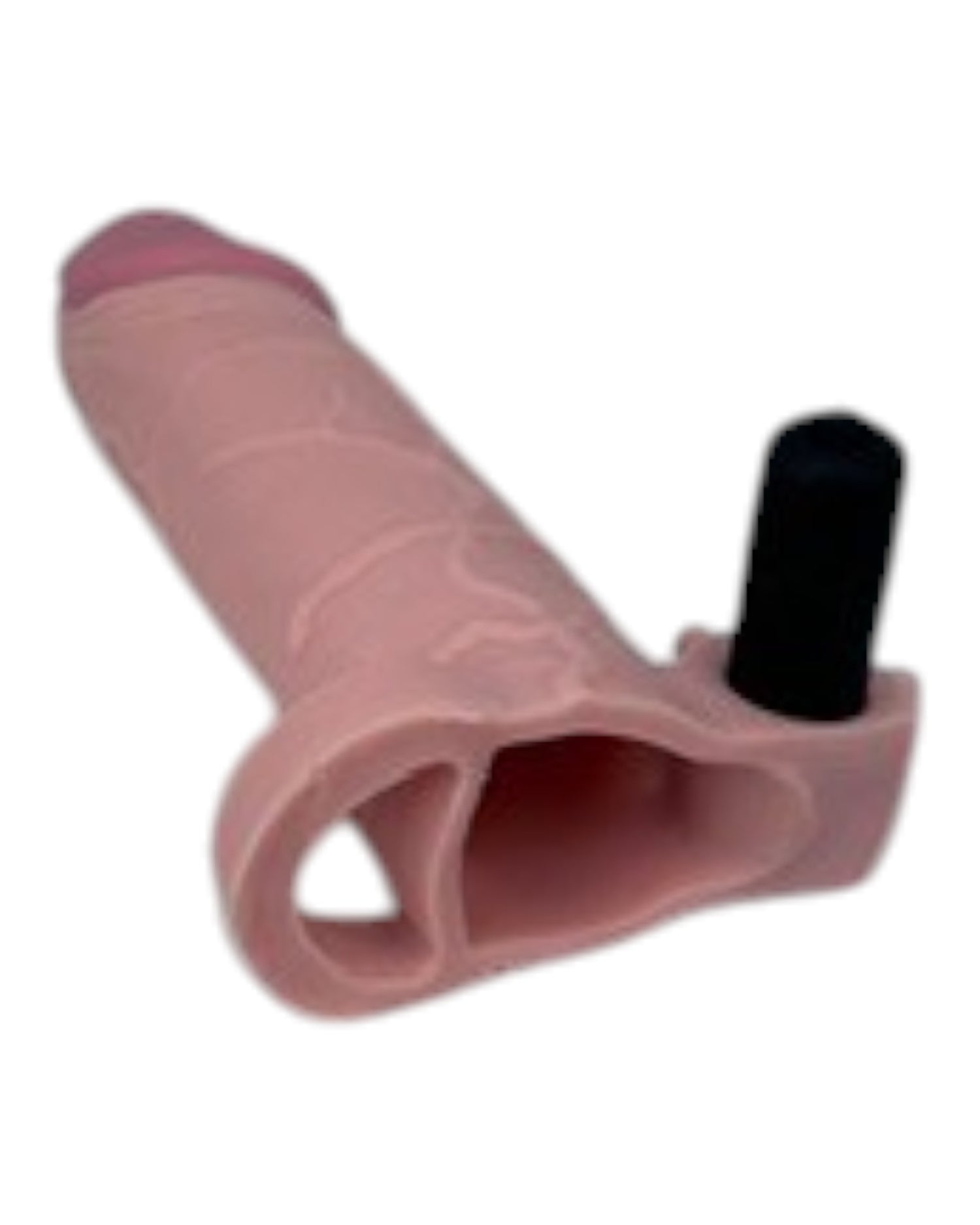 Funda Supreme Extender tipo Magic Flesh con vibración y soporte testicular Glow & Vibe.