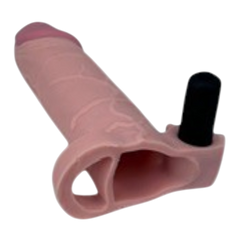 Funda Supreme Extender tipo Magic Flesh con vibración y soporte testicular Glow & Vibe.
