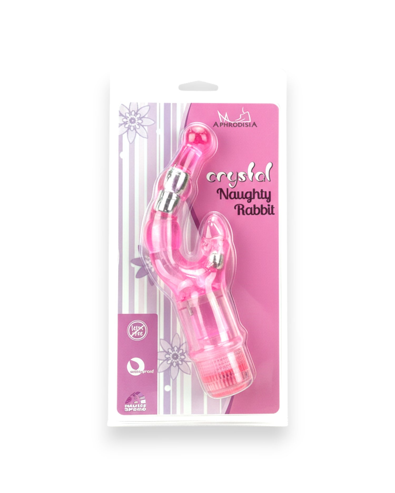 Vibrador Crystal Naughty doble estimulación, curva para punto G y estimulador de clítoris, diseño elegante y atrevido, Glow & Vibe.