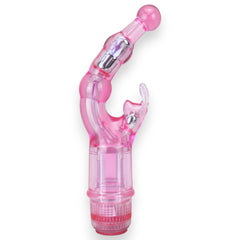 Vibrador Crystal Naughty doble estimulación, curva para punto G y estimulador de clítoris, diseño elegante y atrevido, Glow & Vibe.
