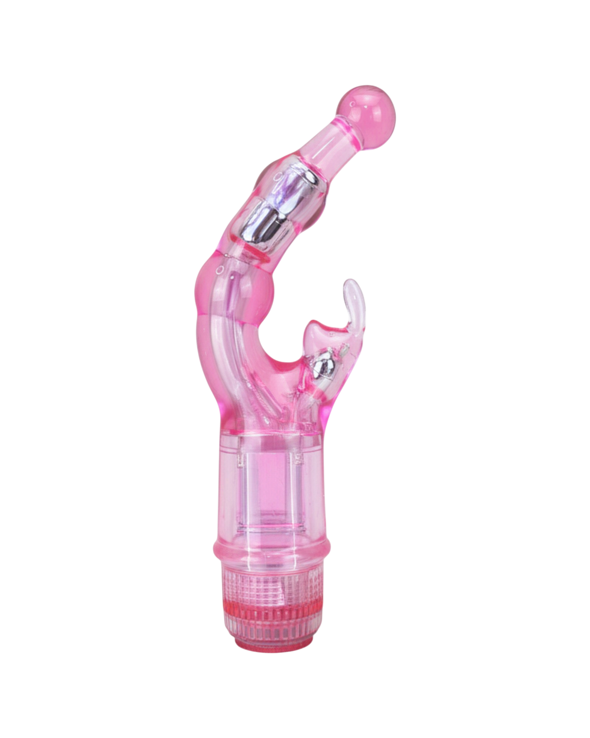 Vibrador Crystal Naughty doble estimulación, curva para punto G y estimulador de clítoris, diseño elegante y atrevido, Glow & Vibe.