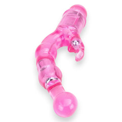 Vibrador Crystal Naughty doble estimulación, curva para punto G y estimulador de clítoris, diseño elegante y atrevido, Glow & Vibe.