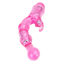 Vibrador Crystal Naughty doble estimulación, curva para punto G y estimulador de clítoris, diseño elegante y atrevido, Glow & Vibe.