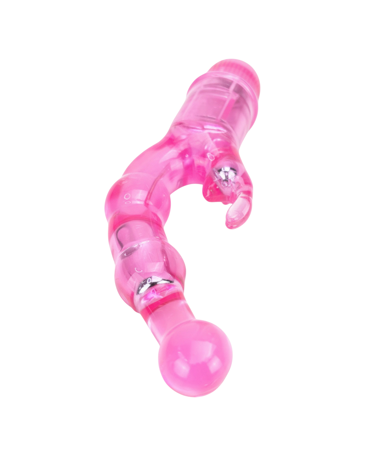 Vibrador Crystal Naughty doble estimulación, curva para punto G y estimulador de clítoris, diseño elegante y atrevido, Glow & Vibe.