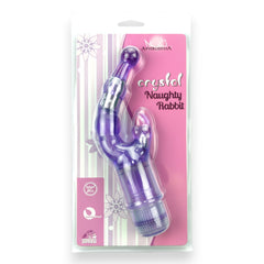Vibrador Crystal Naughty doble estimulación, curva para punto G y estimulador de clítoris, diseño elegante y atrevido, Glow & Vibe.