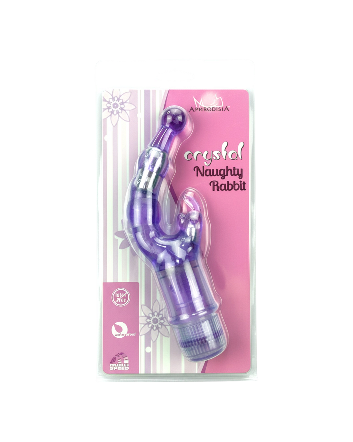 Vibrador Crystal Naughty doble estimulación, curva para punto G y estimulador de clítoris, diseño elegante y atrevido, Glow & Vibe.