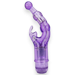 Vibrador Crystal Naughty doble estimulación, curva para punto G y estimulador de clítoris, diseño elegante y atrevido, Glow & Vibe.