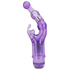 Vibrador Crystal Naughty doble estimulación, curva para punto G y estimulador de clítoris, diseño elegante y atrevido, Glow & Vibe.