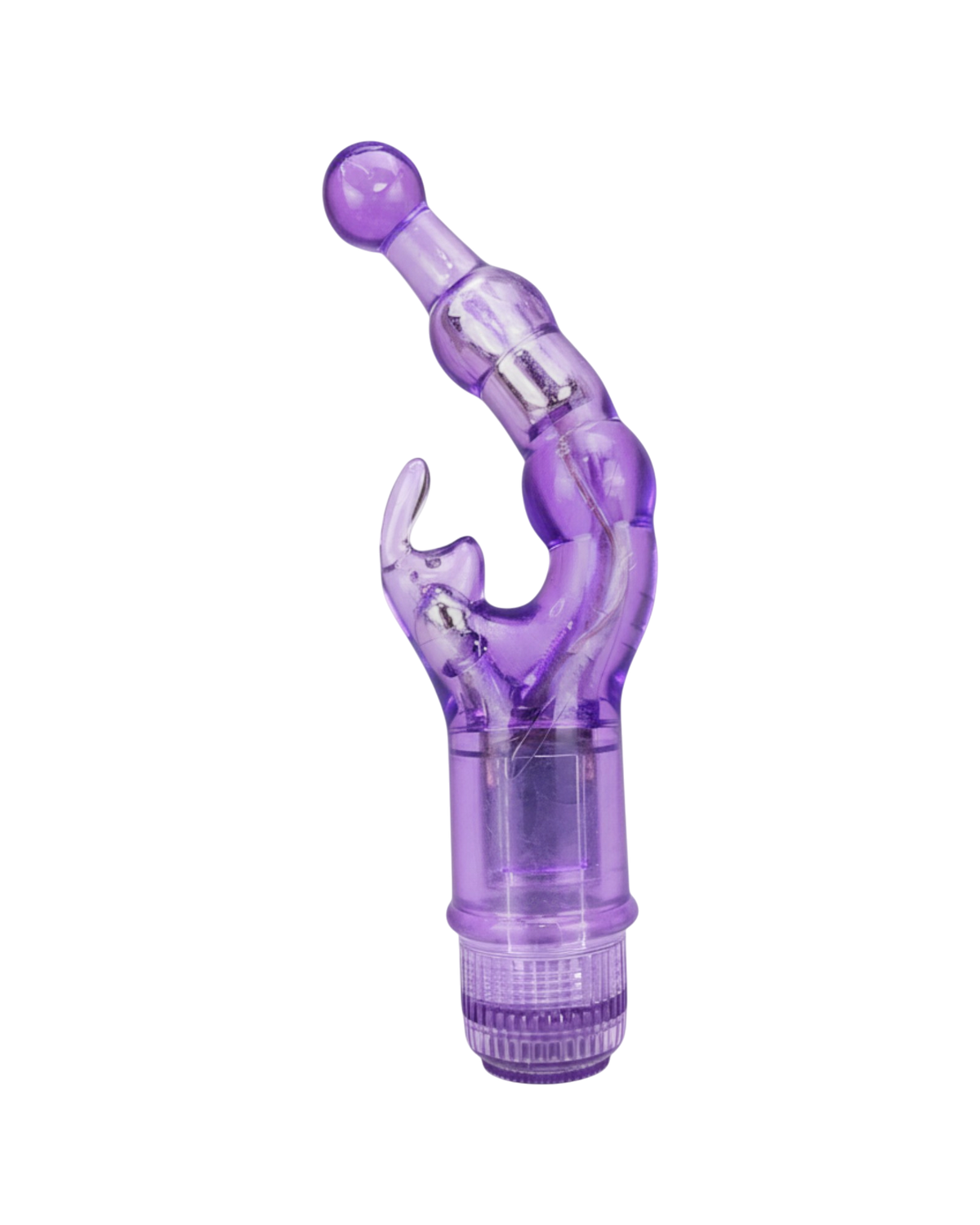 Vibrador Crystal Naughty doble estimulación, curva para punto G y estimulador de clítoris, diseño elegante y atrevido, Glow & Vibe.