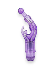 Vibrador Crystal Naughty doble estimulación, curva para punto G y estimulador de clítoris, diseño elegante y atrevido, Glow & Vibe.