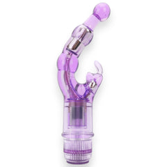 Vibrador Crystal Naughty doble estimulación, curva para punto G y estimulador de clítoris, diseño elegante y atrevido, Glow & Vibe.