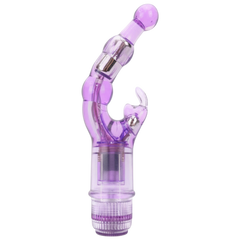 Vibrador Crystal Naughty doble estimulación, curva para punto G y estimulador de clítoris, diseño elegante y atrevido, Glow & Vibe.