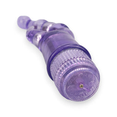Vibrador Crystal Naughty doble estimulación, curva para punto G y estimulador de clítoris, diseño elegante y atrevido, Glow & Vibe.