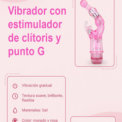Vibrador Crystal Naughty doble estimulación, curva para punto G y estimulador de clítoris, diseño elegante y atrevido, Glow & Vibe.