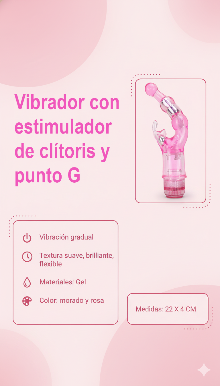 Vibrador Crystal Naughty doble estimulación, curva para punto G y estimulador de clítoris, diseño elegante y atrevido, Glow & Vibe.