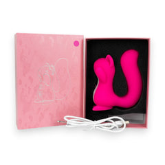 Vibrador Nutty Lover con succión y vibración combinadas, diseño atrevido y divertido Glow & Vibe.