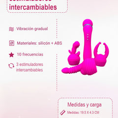 Varita vibradora Glow Wand con tres estimuladores intercambiables, vibrador versátil y elegante, juguete sensual Glow & Vibe.