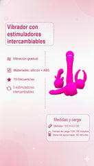Varita vibradora Glow Wand con tres estimuladores intercambiables, vibrador versátil y elegante, juguete sensual Glow & Vibe.