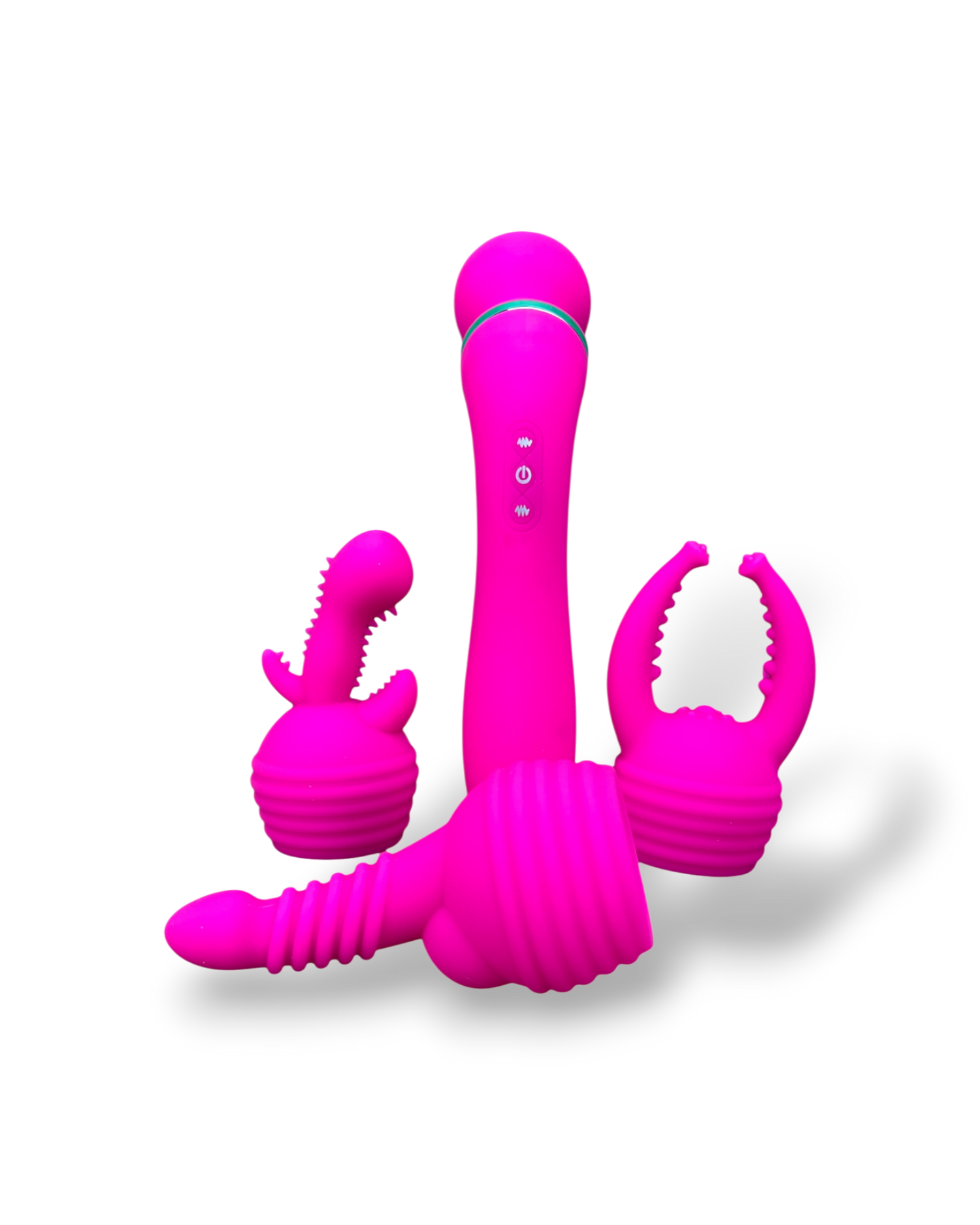 Varita vibradora Glow Wand con tres estimuladores intercambiables, vibrador versátil y elegante, juguete sensual Glow & Vibe.