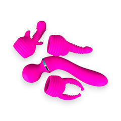 Varita vibradora Glow Wand con tres estimuladores intercambiables, vibrador versátil y elegante, juguete sensual Glow & Vibe.
