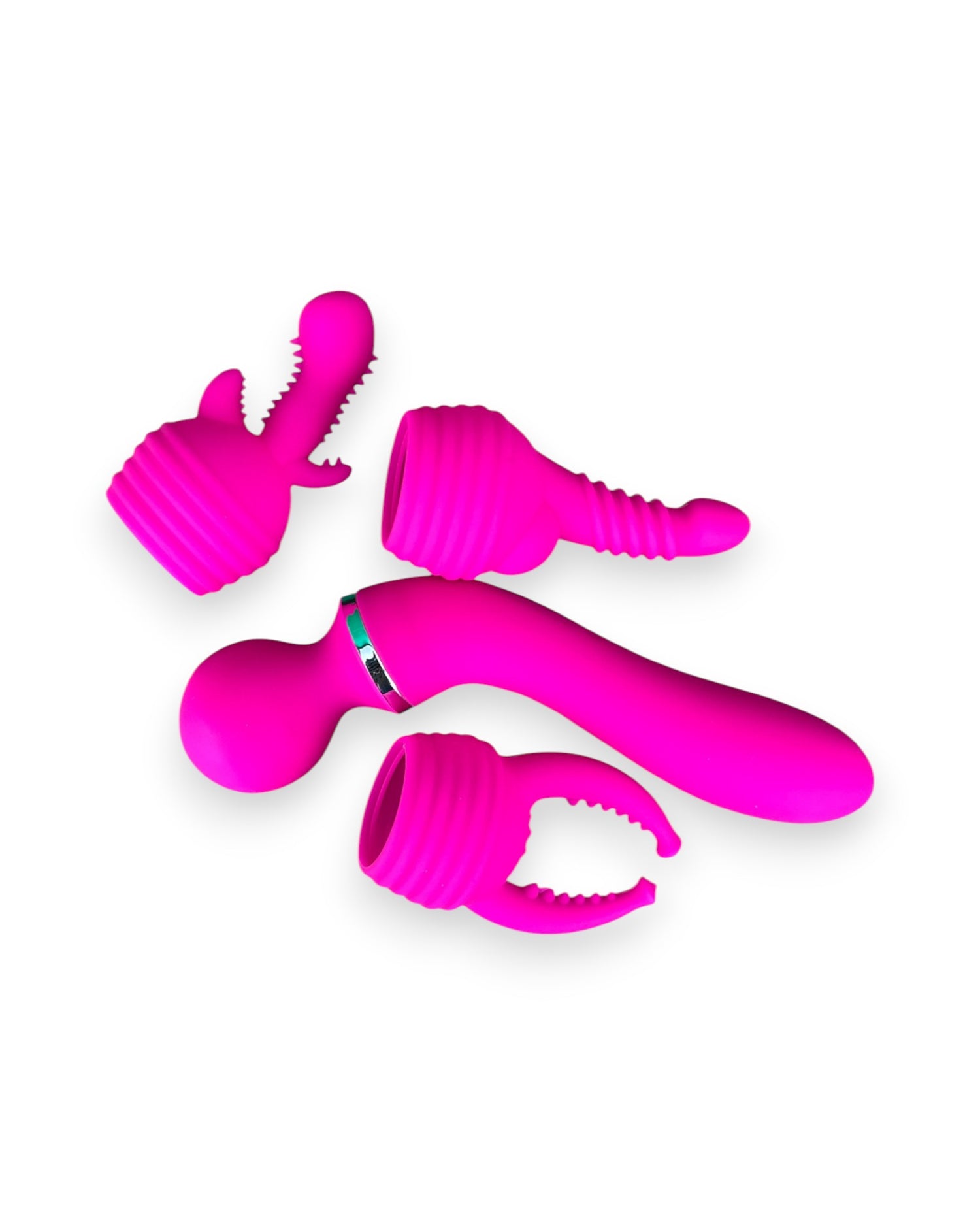 Varita vibradora Glow Wand con tres estimuladores intercambiables, vibrador versátil y elegante, juguete sensual Glow & Vibe.