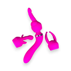 Varita vibradora Glow Wand con tres estimuladores intercambiables, vibrador versátil y elegante, juguete sensual Glow & Vibe.