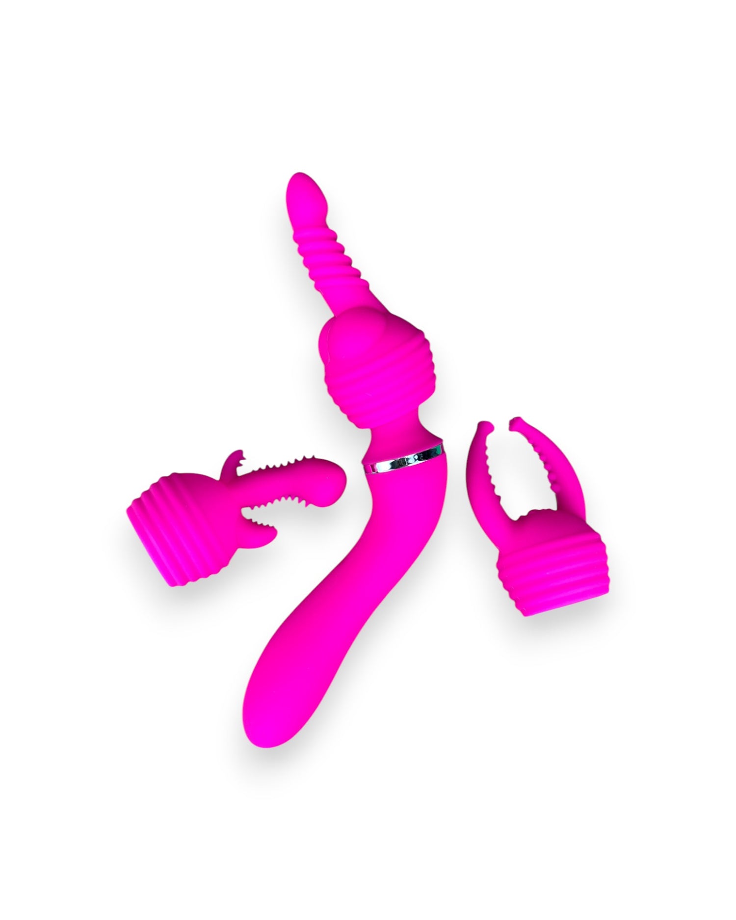 Varita vibradora Glow Wand con tres estimuladores intercambiables, vibrador versátil y elegante, juguete sensual Glow & Vibe.