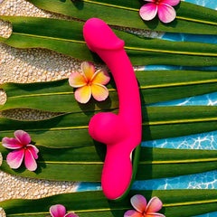 Vibrador Sexy Toy con doble estimulación de punto G y clítoris, diseño atrevido y sensual Glow & Vibe.
