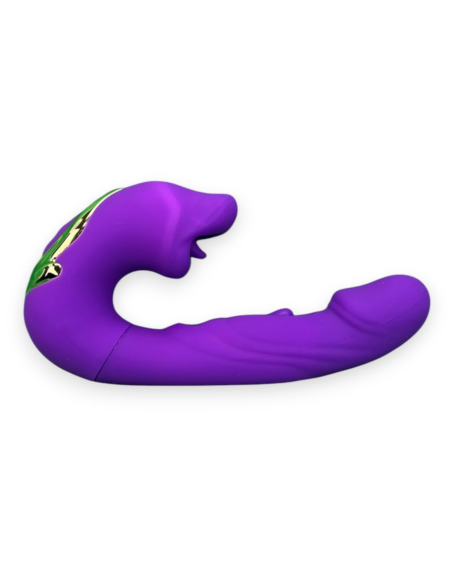 Vibrador Royal Tongue triple con motor y estimulador móvil de punto G, simulación de lengua y mordiscos, diseño elegante Glow & Vibe.