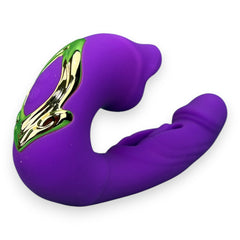 Vibrador Royal Tongue triple con motor y estimulador móvil de punto G, simulación de lengua y mordiscos, diseño elegante Glow & Vibe.