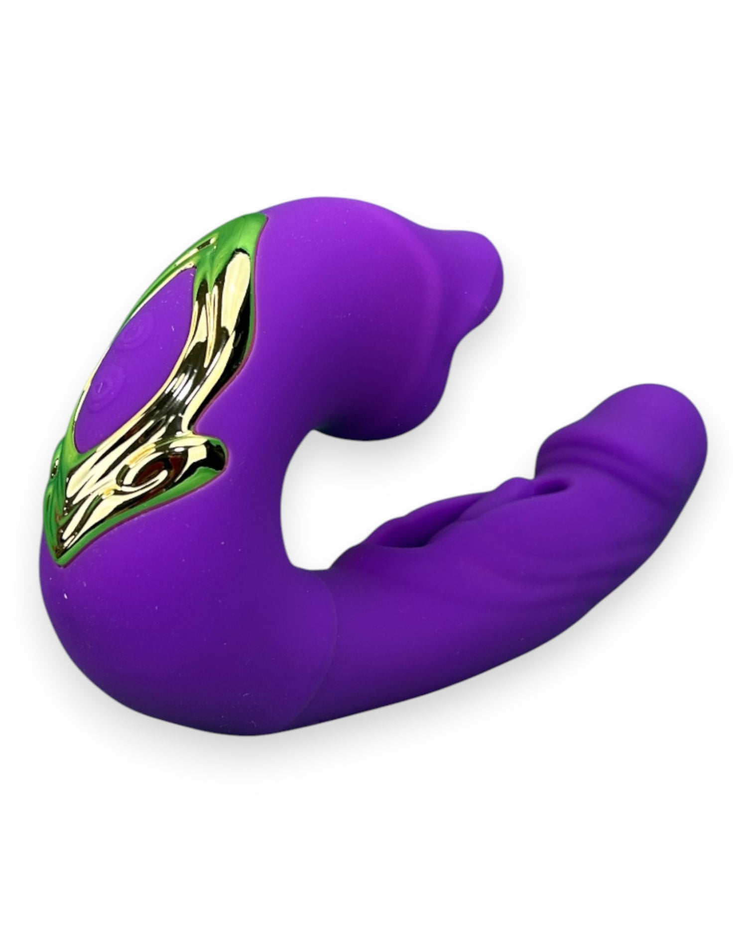 Vibrador Royal Tongue triple con motor y estimulador móvil de punto G, simulación de lengua y mordiscos, diseño elegante Glow & Vibe.