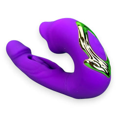 Vibrador Royal Tongue triple con motor y estimulador móvil de punto G, simulación de lengua y mordiscos, diseño elegante Glow & Vibe.