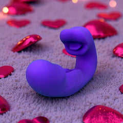 Vibrador Royal Tongue triple con motor y estimulador móvil de punto G, simulación de lengua y mordiscos, diseño elegante Glow & Vibe.