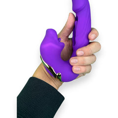 Vibrador Royal Tongue triple con motor y estimulador móvil de punto G, simulación de lengua y mordiscos, diseño elegante Glow & Vibe.