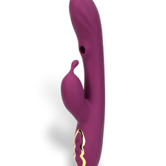 Vibrador Greedy Girl triple con succión de punto G y estimulador de clítoris, diseño potente y versátil Glow & Vibe.