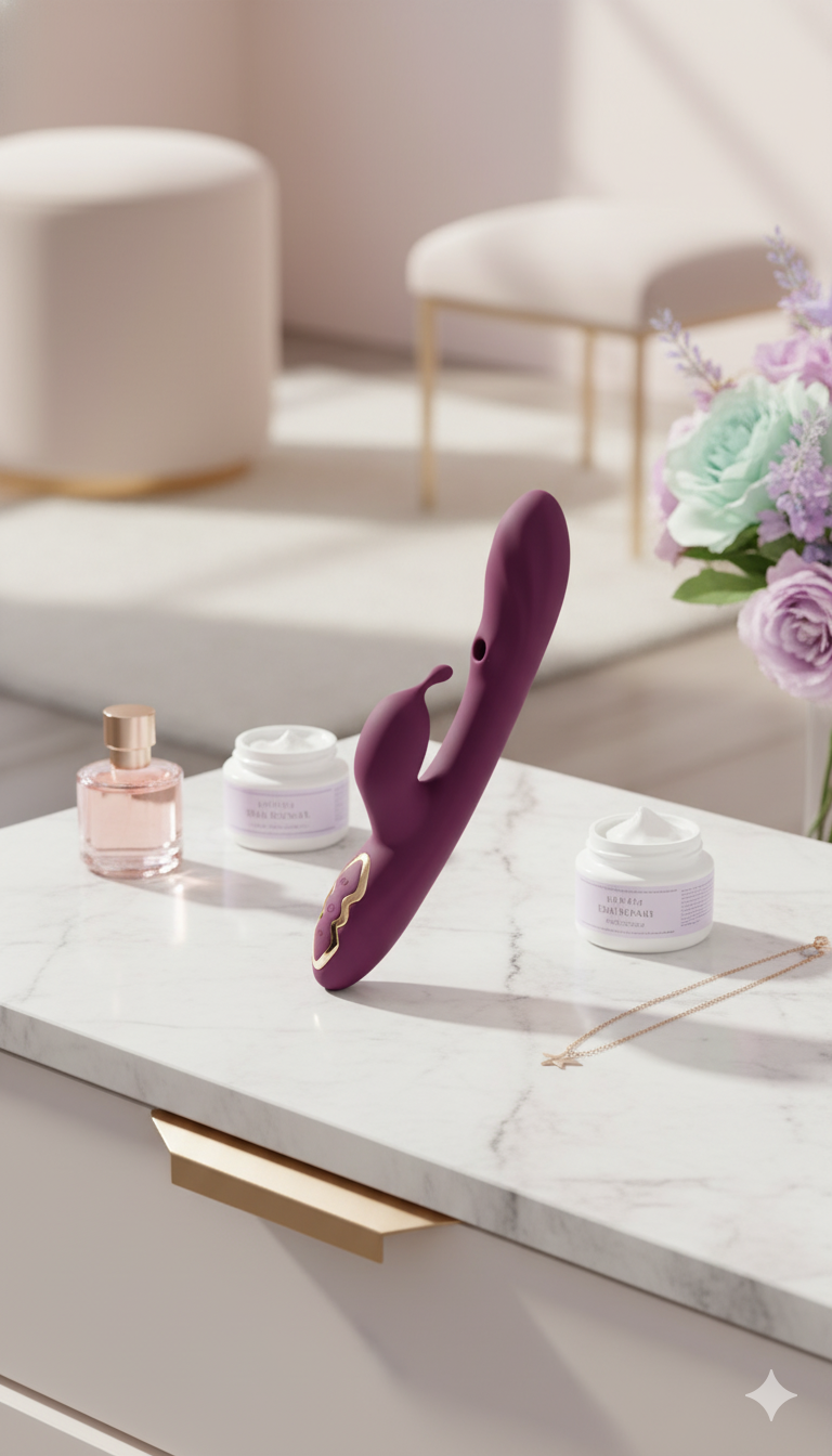 Vibrador Greedy Girl triple con succión de punto G y estimulador de clítoris, diseño potente y versátil Glow & Vibe.