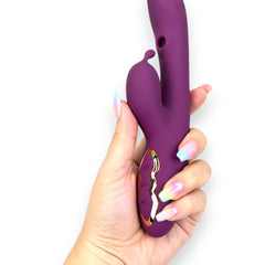 Vibrador Greedy Girl triple con succión de punto G y estimulador de clítoris, diseño potente y versátil Glow & Vibe.