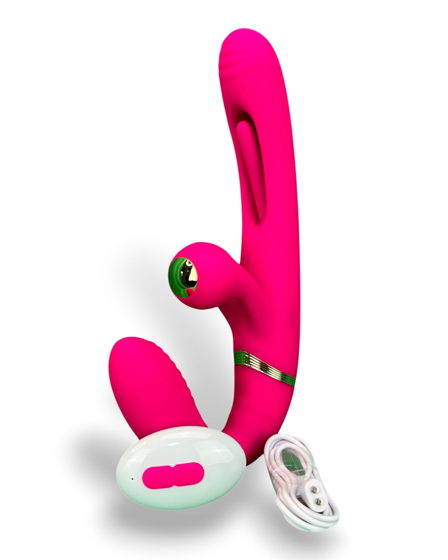 Vibrador Triple Desire con triple motor, punto G móvil y pulsaciones intensas en el clítoris, diseño texturizado y elegante Glow & Vibe.