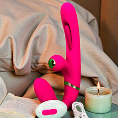 Vibrador Triple Desire con triple motor, punto G móvil y pulsaciones intensas en el clítoris, diseño texturizado y elegante Glow & Vibe.
