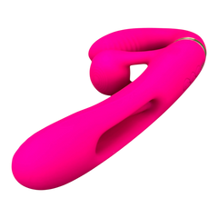 Vibrador Triple Desire con triple motor, punto G móvil y pulsaciones intensas en el clítoris, diseño texturizado y elegante Glow & Vibe.