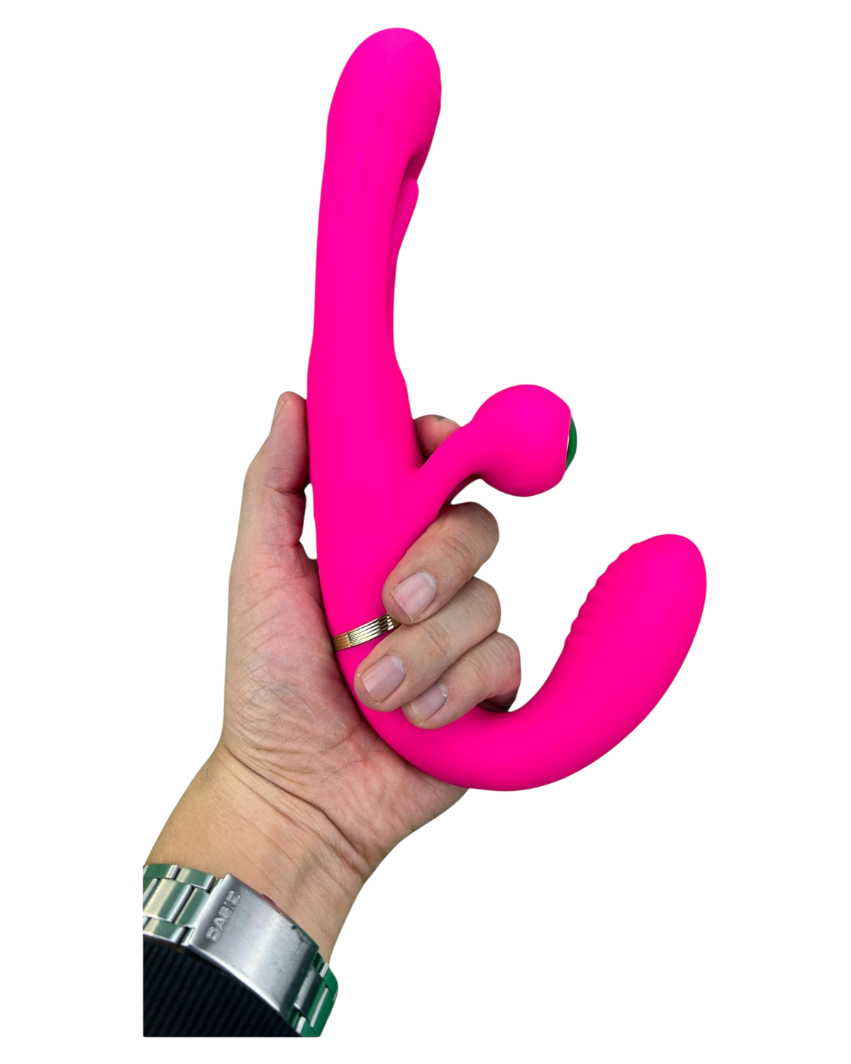Vibrador Triple Desire con triple motor, punto G móvil y pulsaciones intensas en el clítoris, diseño texturizado y elegante Glow & Vibe.