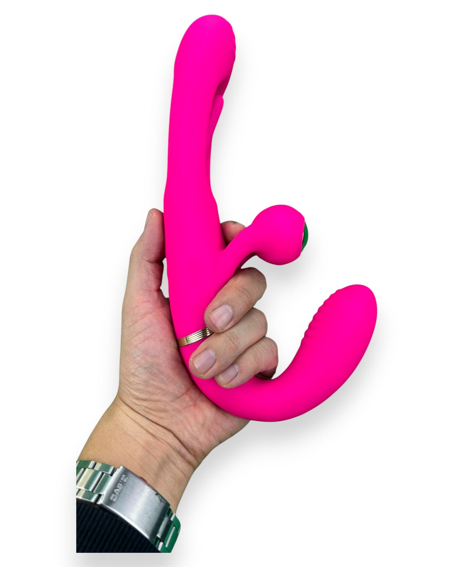 Vibrador Triple Desire con triple motor, punto G móvil y pulsaciones intensas en el clítoris, diseño texturizado y elegante Glow & Vibe.
