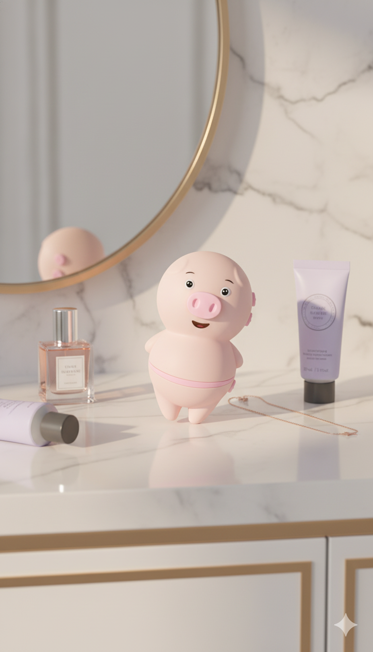 Estimulador Piggie Licks con lengua vibrante de 6 velocidades para clítoris y pezones, diseño rosa coqueto Glow & Vibe.
