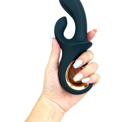 Vibrador Moonlight Rabbit con 10 funciones para punto G y clítoris, diseño sofisticado y elegante Glow & Vibe.