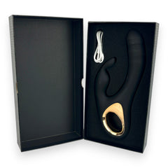 Vibrador Teresa Rabbit con doble motor, pistón para punto G y estimulador de clítoris tipo conejo, diseño elegante Glow & Vibe.