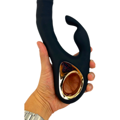 Vibrador Teresa Rabbit con doble motor, pistón para punto G y estimulador de clítoris tipo conejo, diseño elegante Glow & Vibe.