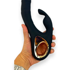 Vibrador Teresa Rabbit con doble motor, pistón para punto G y estimulador de clítoris tipo conejo, diseño elegante Glow & Vibe.